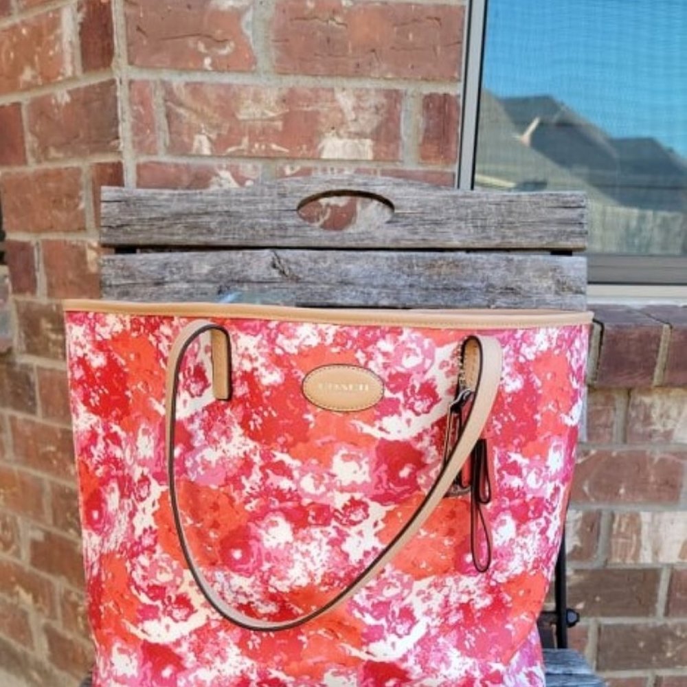 Coach Rose Pink/Red/White Coated Canvas Shoulder Bag